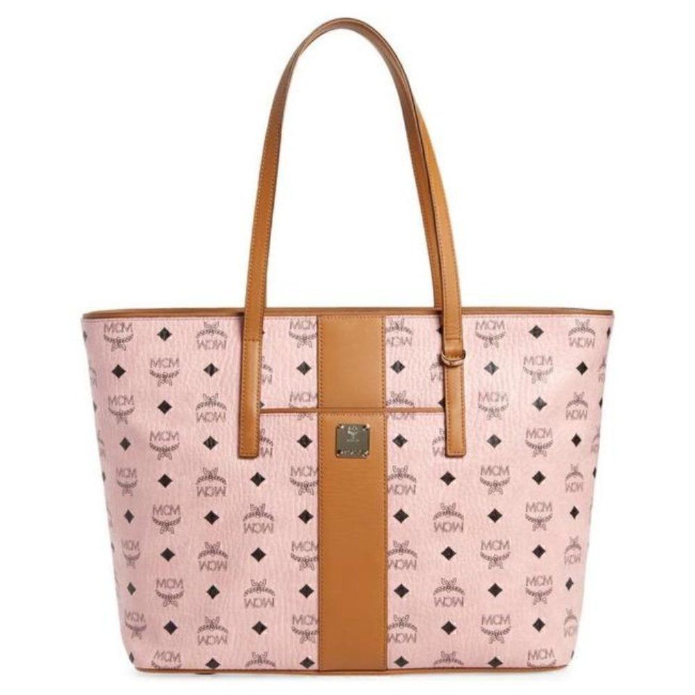 MCM Anya Pink Monogram Visetos Canvas Medium Shopper Tote